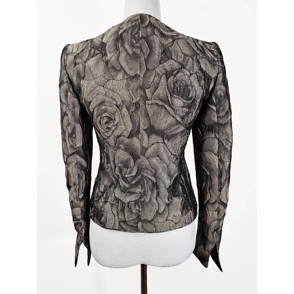 Armani Collezioni Size 2 Metallic Gray Floral Jacquard Evening Work Blazer VTG